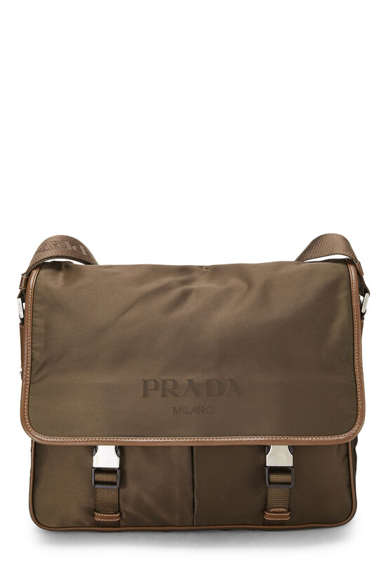 Brown Nylon Logo Print Double Buckle Messenger, , large image number 1
