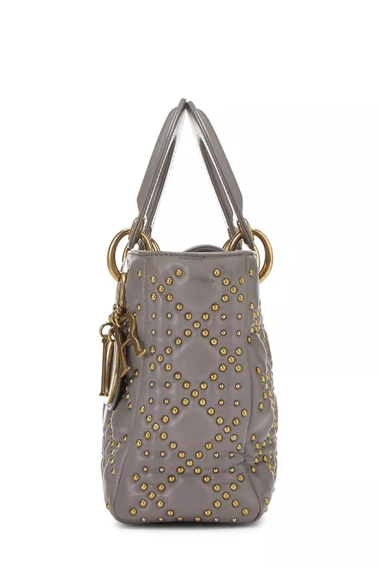 Grey Studded Leather Lady Dior Small, , large image number 3