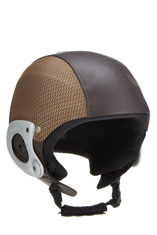 Brown Leather & Plastic Oblique Ski Helmet, , large image number 0
