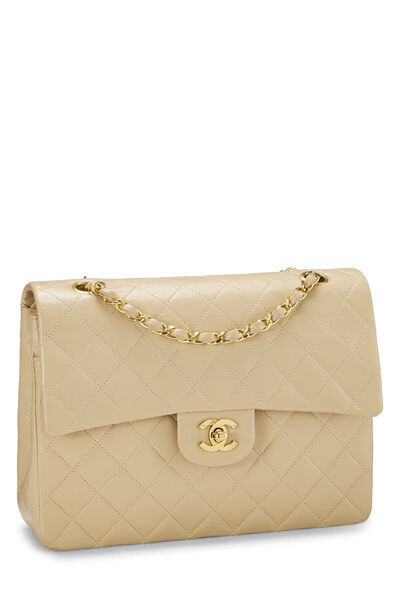 Beige Quilted Lambskin Tall Double Flap Medium, , large