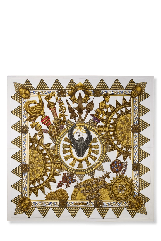 White & Multicolor 'L'Or Des Chefs' Silk Scarf 90, , large image number 0