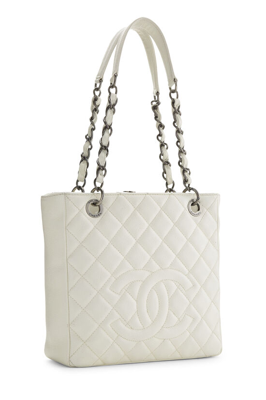 White Quilted Caviar Petite Shopping Tote (PST), , large image number 1