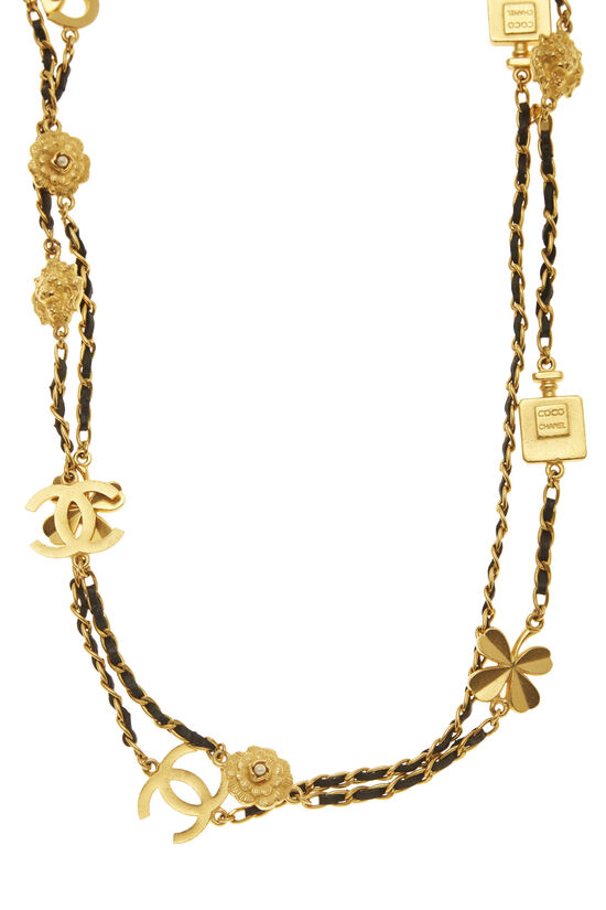 Gold & Black Enamel Icon Charms Necklace Large, , large image number 1