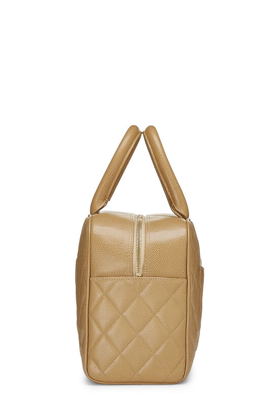 Chanel Beige Quilted Caviar Leather Small Square Stitch Bowler Bag Chanel