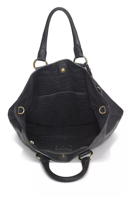 Black Vitello Daino Shopping Tote, , large image number 3