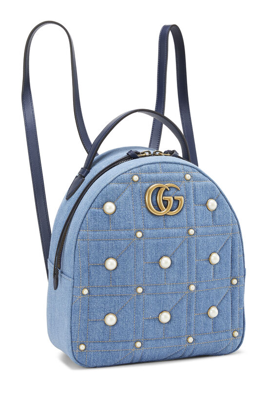 Blue Denim GG Marmont Backpack, , large image number 1