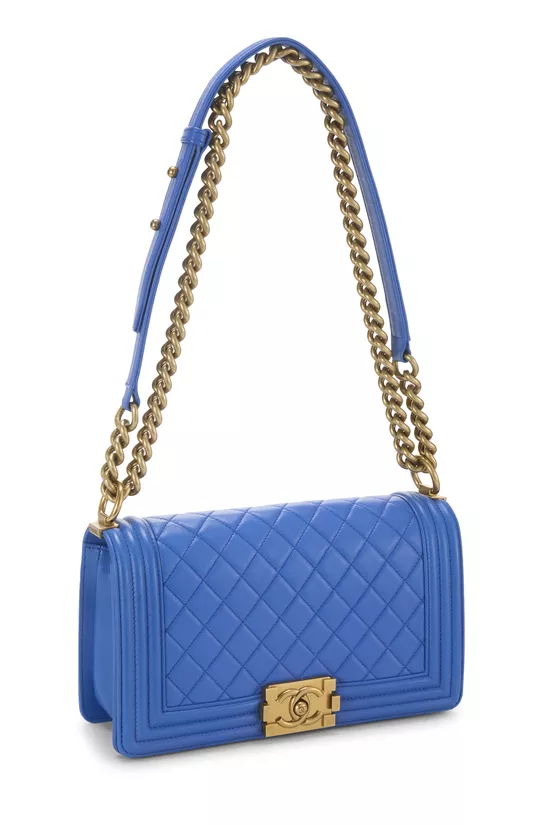 Blue Quilted Lambskin Boy Bag Medium, , large image number 1