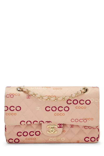 Pink Quilted Canvas Coco Classic Double Flap Medium