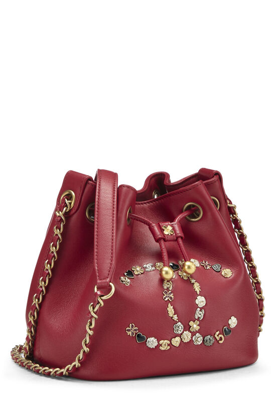 Red Lambskin Lucky Charm Bucket Bag Mini, , large image number 2