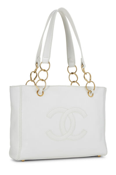 White Leather 'CC' Tote Small, , large