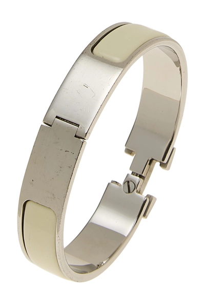 White Enamel Clic-Clac 'H' Bracelet Narrow, , large