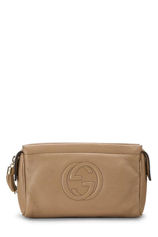 Beige Grained Leather Soho Cosmetic Pouch, , large image number 0