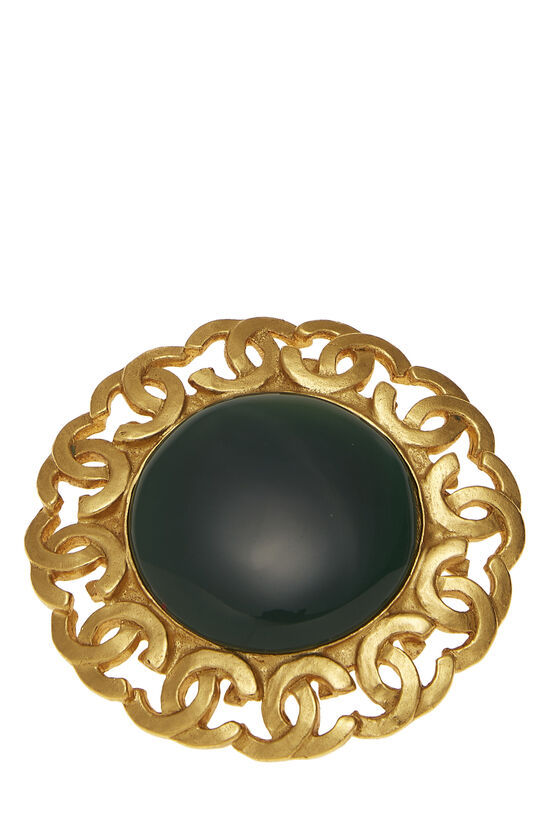 Green & Gold Layered Gripoix Brooch, , large image number 0