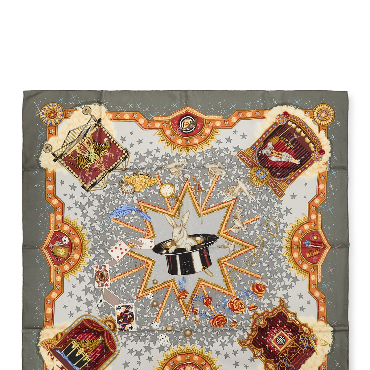 Hermès Grey & Multicolor 'La Magie' Silk Scarf 90