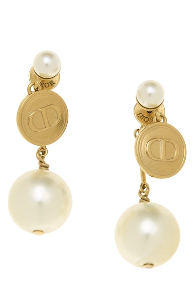 Gold Faux Pearl 'CD' Earrings