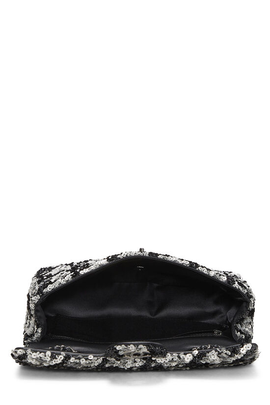 Chanel Black & Silver Sequin Houndstooth Half Flap Medium