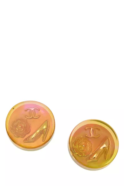 Gold Acrylic Button Earrings