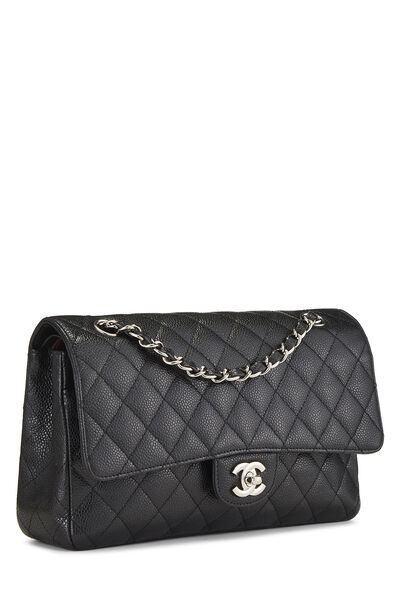 Black Quilted Caviar Classic Double Flap Medium, , large