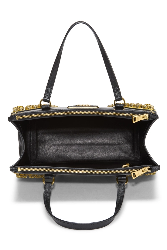 Pre-Owned Black Embellished Saffiano Double Zip Handbag QNB2960YKB000