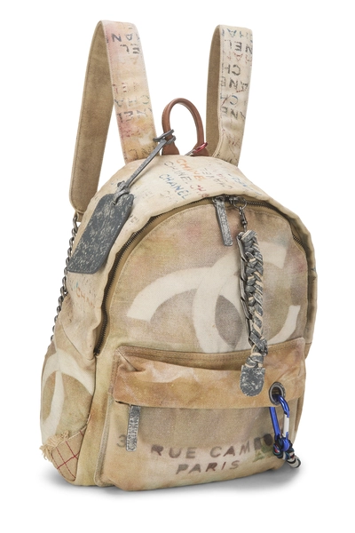 Beige Canvas Graffiti Backpack, , large