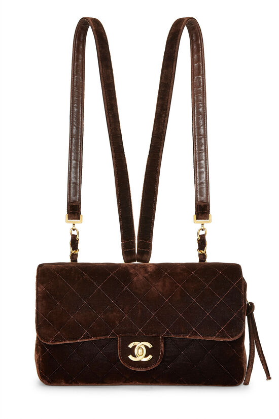Brown Quilted Velvet Classic Flap Backpack
