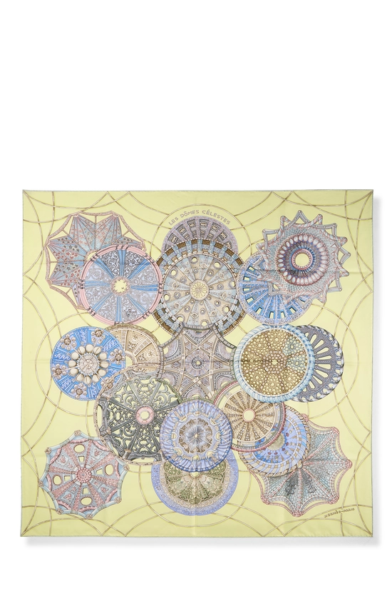 Yellow & Multicolor 'Les D&ocirc;mes C&eacute;lestes' Silk Scarf 90, , large image number 0