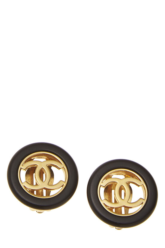 Chanel - Black & Gold 'CC' Circle Earrings