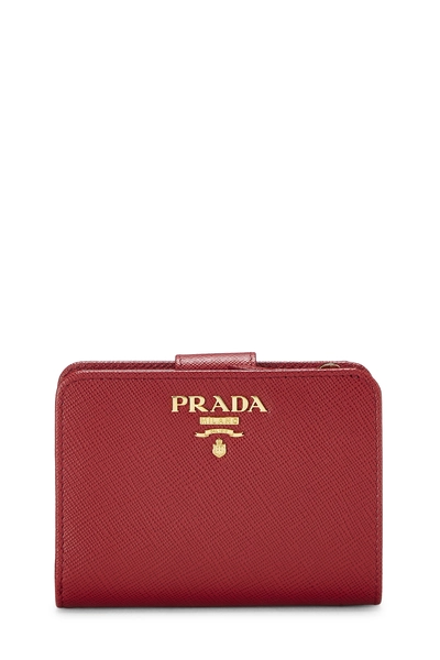 Red Saffiano Zip Around Compact Wallet
