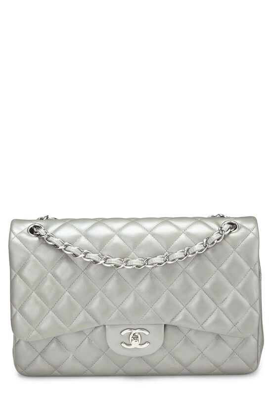 Chanel Metallic Silver Quilted Lambskin New Classic Double Flap