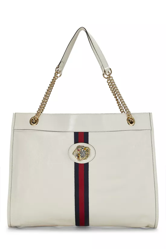 White Leather Web Rajah Tote Large, , large image number 0