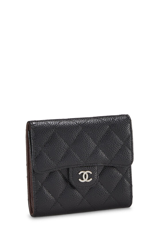 Black Quilted Caviar Classic Flap Wallet, , large image number 1