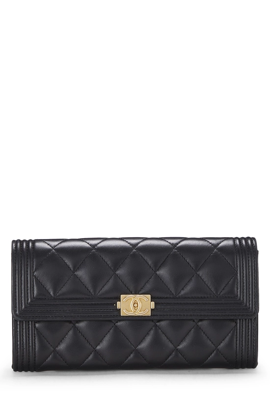 Black Lambskin Continental Boy Flap Wallet, , large image number 0