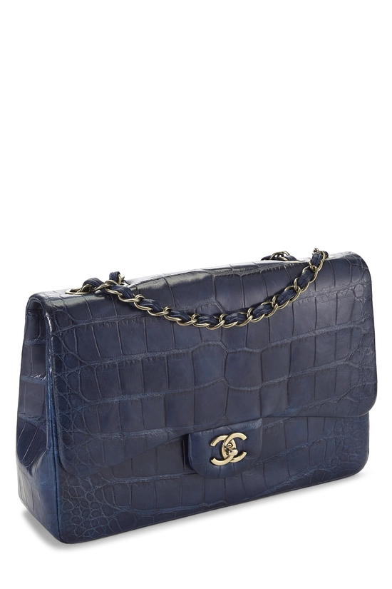 Pre-Owned Navy Alligator Half Flap Jumbo Q6B02702N4001