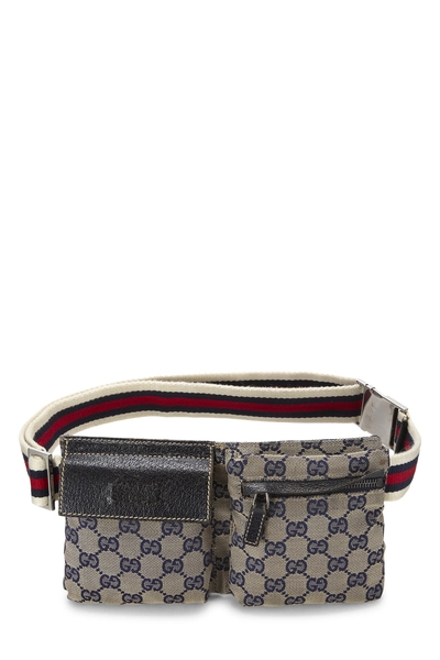 Navy Original GG Canvas Web Double Pocket Waist Pouch