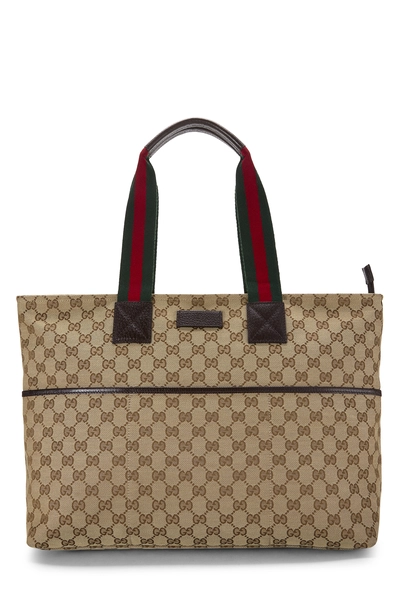 Gucci Brown Original GG Canvas Web Zip Diaper Bag Large