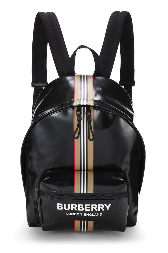 Burberry Black Coated Canvas Icon Stripe Backpack QKB3PS0LKB002