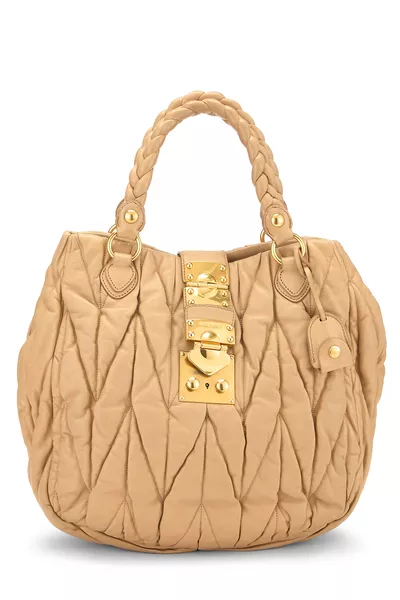 Beige Nappa Padlock Convertible Handbag