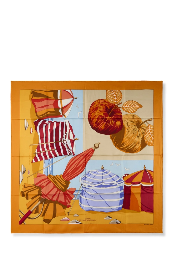 Orange & Multicolor 'Charmes Des Plages Normands' Silk Scarf 90, , large image number 0
