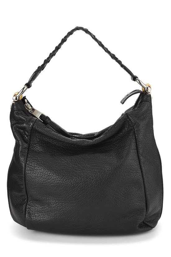 Black Leather Bamboo Braided Hobo, , large image number 3