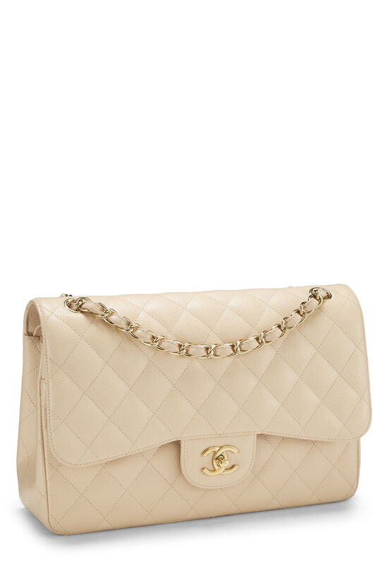 Beige Quilted Caviar New Classic Double Flap Jumbo, , large image number 1
