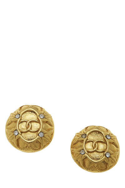 Gold & Crystal 'CC' Button Earrings