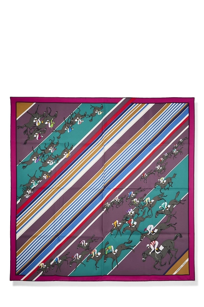 Purple & Multicolor 'Les Courses' Silk Scarf 90