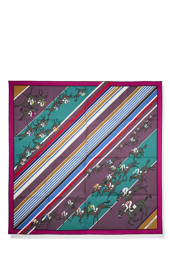 Purple & Multicolor 'Les Courses' Silk Scarf 90, , large image number 0