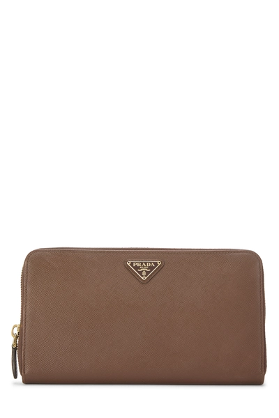 Brown Saffiano Zip Around Wallet