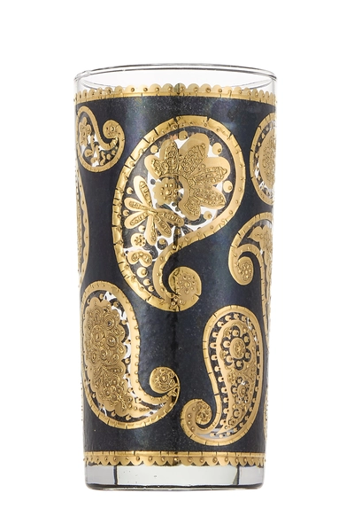 Black 22K Gilded Paisley Motif Glassware Set of 6