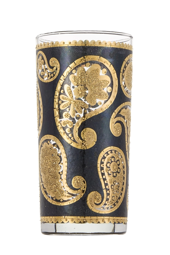 Black 22K Gilded Paisley Motif Glassware Set of 6, , large image number 0