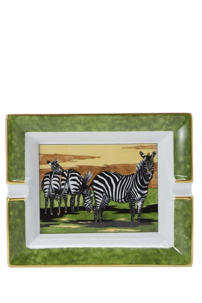 Green & Multicolor 'Zebra' Porcelain Ashtray