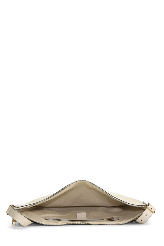 White Leather Logo Printed Half Moon Hobo, , large image number 5