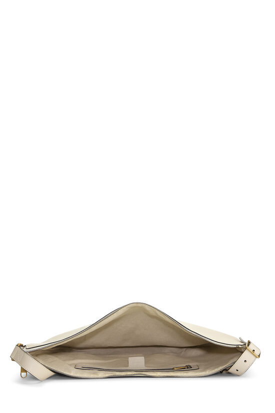 White Leather Logo Printed Half Moon Hobo, , large image number 5