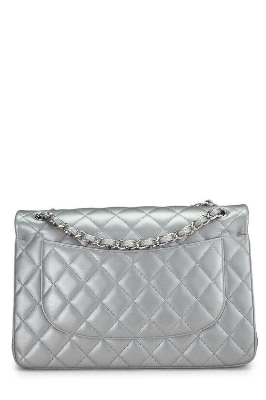 Metallic Silver Quilted Lambskin New Classic Double Flap Jumbo, , large image number 3